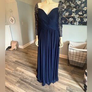 Terani Couture Dark Blue Ruched Sweetheart Gown sz 16